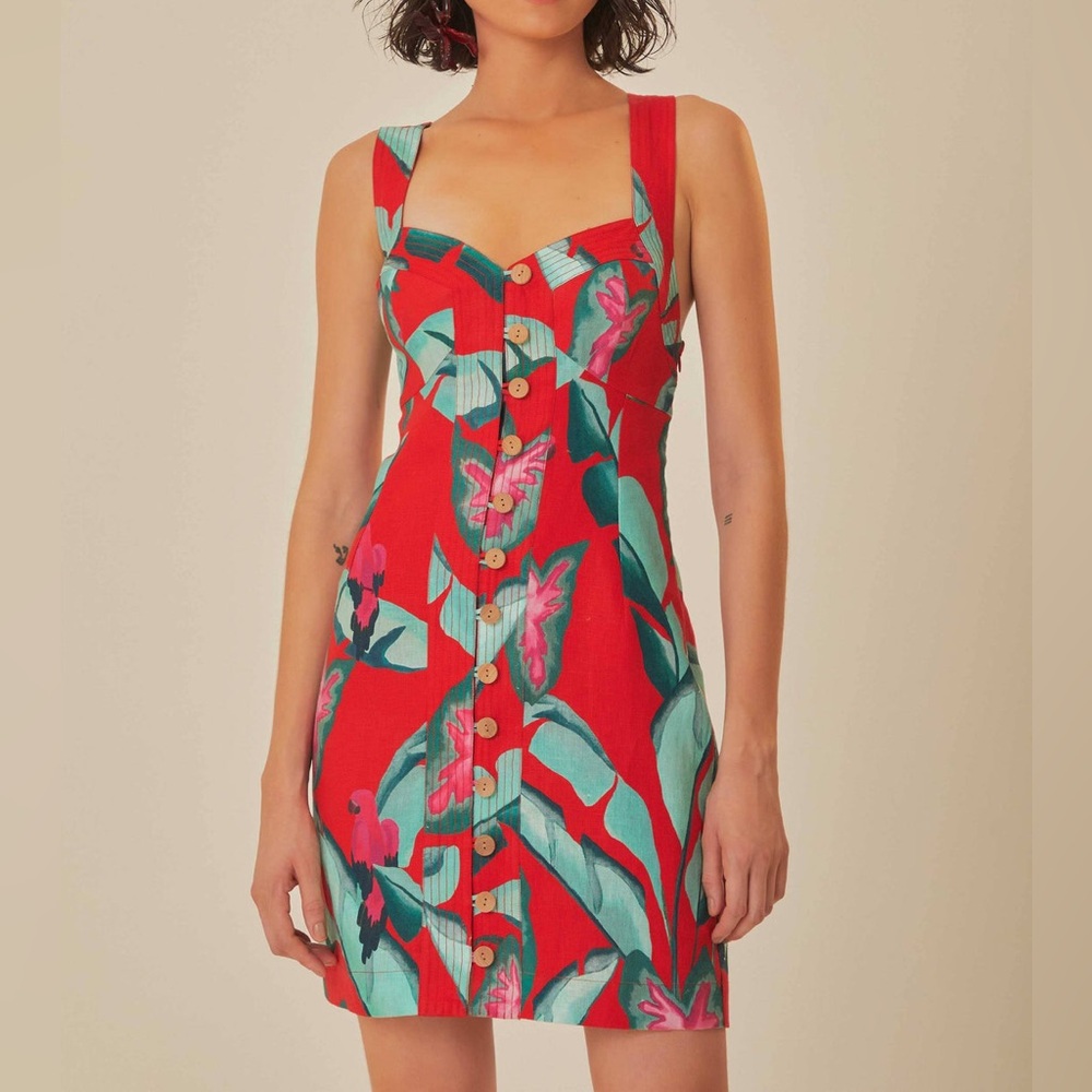 FARM Rio Red Summer Foliage Mini Dress Size Small